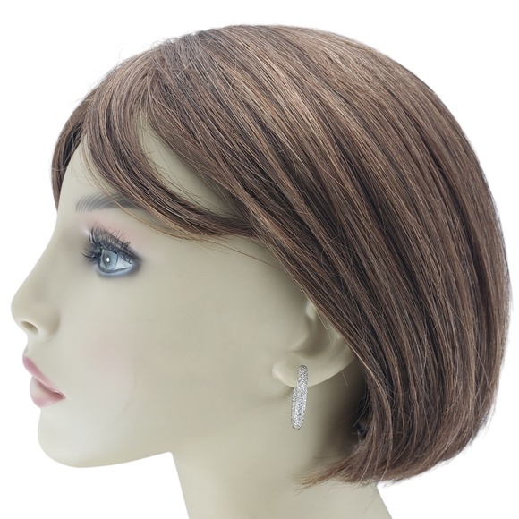 14 Karat White Gold Diamond Hoop Earrings #21231 - Picture 7 of 8